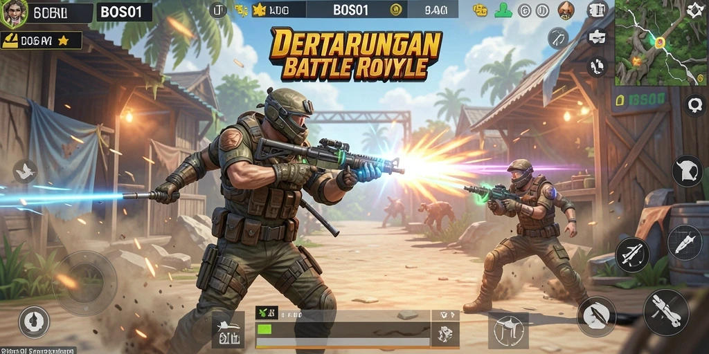 Tangkapan layar gameplay epik dari <strong>BOS01</strong> Battle Royale.