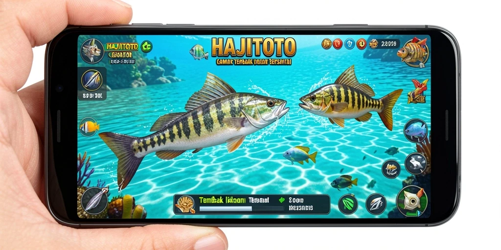 Tampilan gameplay seru dari HAJITOTO dengan berbagai ikan berwarna-warni.