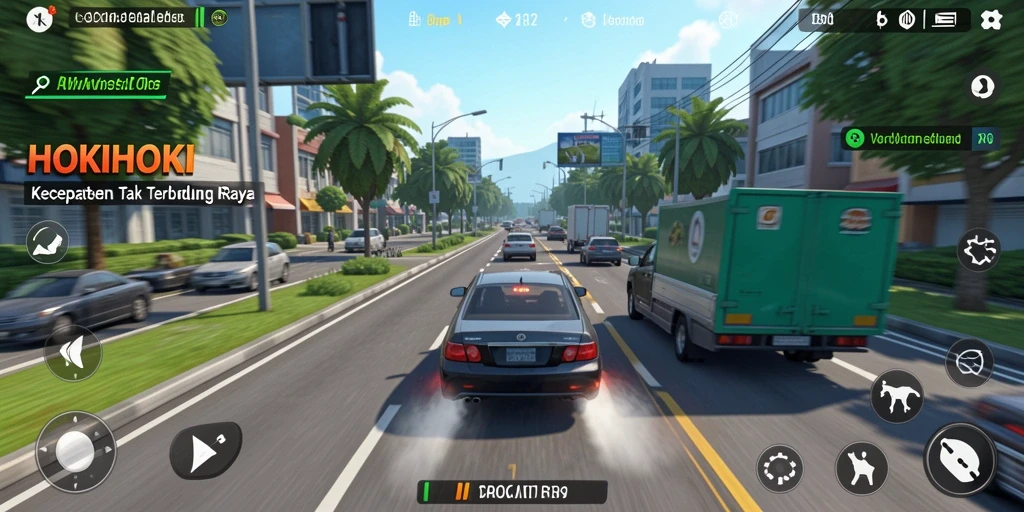 Screenshot HOKIHOKI menampilkan aksi balapan motor yang mendebarkan.