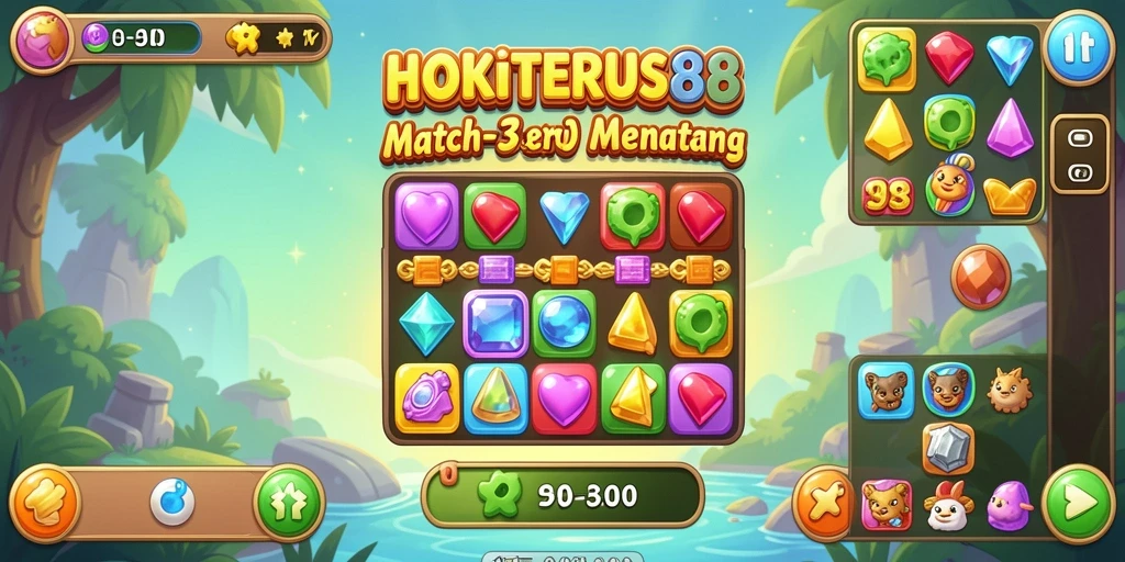Tangkapan layar gameplay HOKITERUS88 yang menunjukkan petualangan seru Match-3.