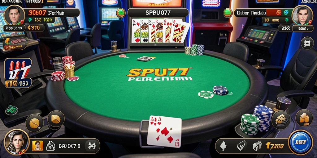 Screenshot SPBU77 yang menunjukkan gameplay intens dari permainan Poker.